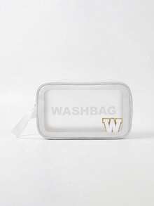 1PC Transparent Letter Toiletry Bag,Fashionable New Square Solid Color Makeup Bag With Embroidery Letters Summer Travel, Vacation Home Bathroom Decor Holiday Makeup Organizer Bathroom - White - View 34