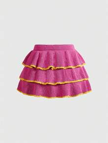 ROMWE Bộ đồ dệt kim 2 mảnh gợi cảm phong cách retro dành cho kỳ nghỉ: áo tay loe khoét eo và chân váy mini nhiều tầng. - Màu Hồng Tươi - Xem 7