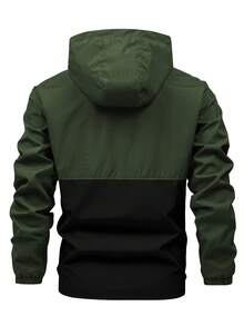 Manfinity Homme Men Long Sleeve Two Tone Letter Graphic Drawstring Hooded Outdoor Windbreaker Jacket, For Fall - Army Green - View 2