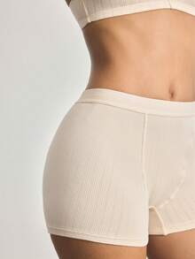Ocili Women's Cotton Blend Ribbed Knit Casual Comfortable Nude Colored Boxer Briefs - Khaki - View 5