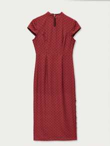 Nöista 女士波点休闲简约中长连衣裙，适合派对和外出穿着 - 紅色 - 查看 2