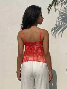 INAWLY Women's Summer Vacation Floral Print Ruffle Hem Camisole Top - Orange - View 2