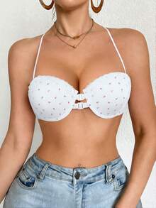 1件装女士白色前扣式钢圈聚拢挂脖文胸 - 白色 - 查看 9