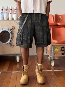 STEELVANCE Quần short denim rằn ri nhiều túi dáng casual dành cho nam - xanh quân đội - Xem 4