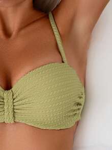 SHEIN Swim Conjunto de bikini de color liso y texturado para mujer, ideal para playa de verano - Verde - Ver 4