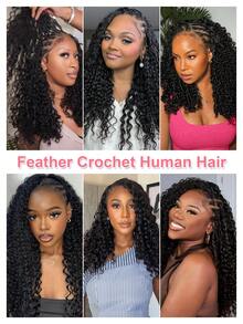 Boho Braids Miracle Knot Human Crochet Hair In 100% Remy Feather Line Crochet Hair Braids Salon Silky Seamless Invisible Natural Black Jerry Curl Miracle Knots Feather Crochet Human Hair Braiding For Woman Micro Pre Looped Crochet Hair Jerry Curly Extensions - Natural Black - View 9