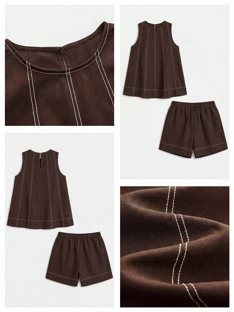SHEIN Maija Damen modisches und vielseitiges gestreiftes Rundhals-Trägershirt und lässige Shorts mit Kordelzug 2-teiliges Set