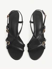 CUCCOO CHICEST Damsandaler med fyrkantig tå och strass-ankelrem för jul - Svart - Visa 2