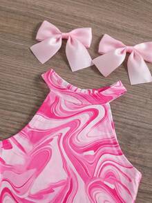 SHEIN LMoss Kids 女婴夏季休闲扎染印花吊带上衣和喇叭裤套装 - 彩色 - 查看 6