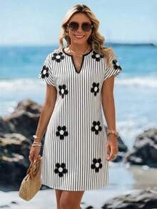 Sylviya Casual Minimalist V-Neck Short Dress For Women, Suitable For Spring/Summer - Multicolor - View 5