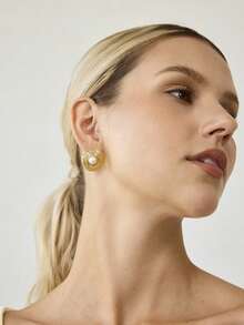 MOTF PREMIUM GOLDEN YELLOW TEXTURE IMITATION PEARL EARRINGS - Yellow Gold - View 9