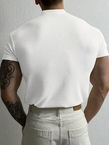 Voltform Men's Stand Collar Raglan Short Sleeve Slim Fit Ribbed Sports T-Shirt & Tank Top, Summer - White - View 2