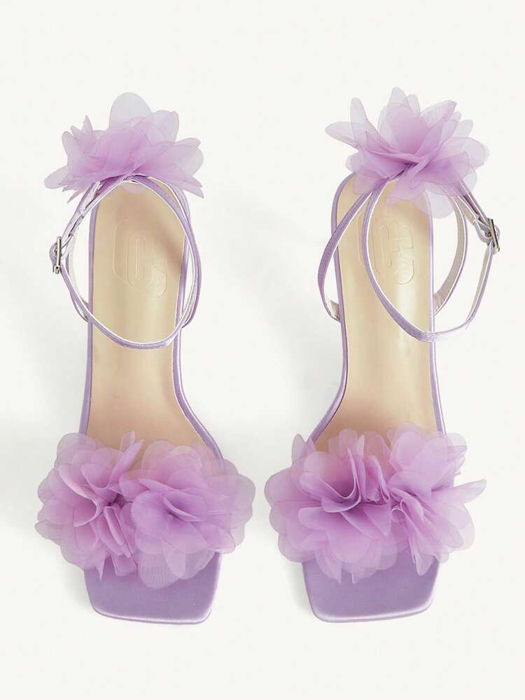 CUCCOO CHICEST Women Shoes Purple Flower Decoration Square Heel High Heel Sandals Sexy Dating Wedding Vacation Party