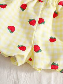 SHEIN Playful Pals 4件套：女童甜美樱桃草莓印花吊带背心和草莓格子碎花短裤，清新夏日度假风，适合海滩、旅行和其他夏季场合。 - 彩色 - 查看 6