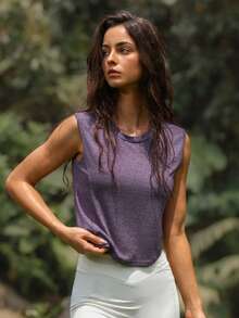 SHEIN Unity Women's Solid Color Round Neck Casual Alt Outdoor Vest, Sommer Workwear Blue - Purple - View 5