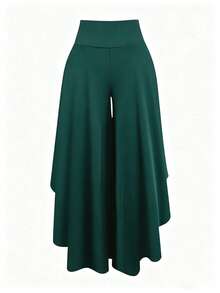 SHEIN Franclia Women's Asymmetric Loose Casual Pants, Suitable For Summer And Graduation Outfits - Dark Green - View 3