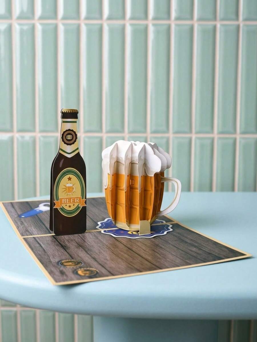 Joivida 1 Thiệp 3D hình chai và cốc bia, lý tưởng làm quà tặng Ngày của Cha và sinh nhật cho bố, chủ đề đồ uống hoạt hình, chữ tiếng Anh, thủ công giấy độc đáo, quà tặng bia, trang trí bàn làm việc, thích hợp làm quà Giáng sinh, Halloween, quà năm mới. - Bia Stereo thiệp chúc mừng - Xem 1