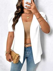 Elenzga Plus Size Women Casual Minimalist Lightweight Blazer - White - View 6