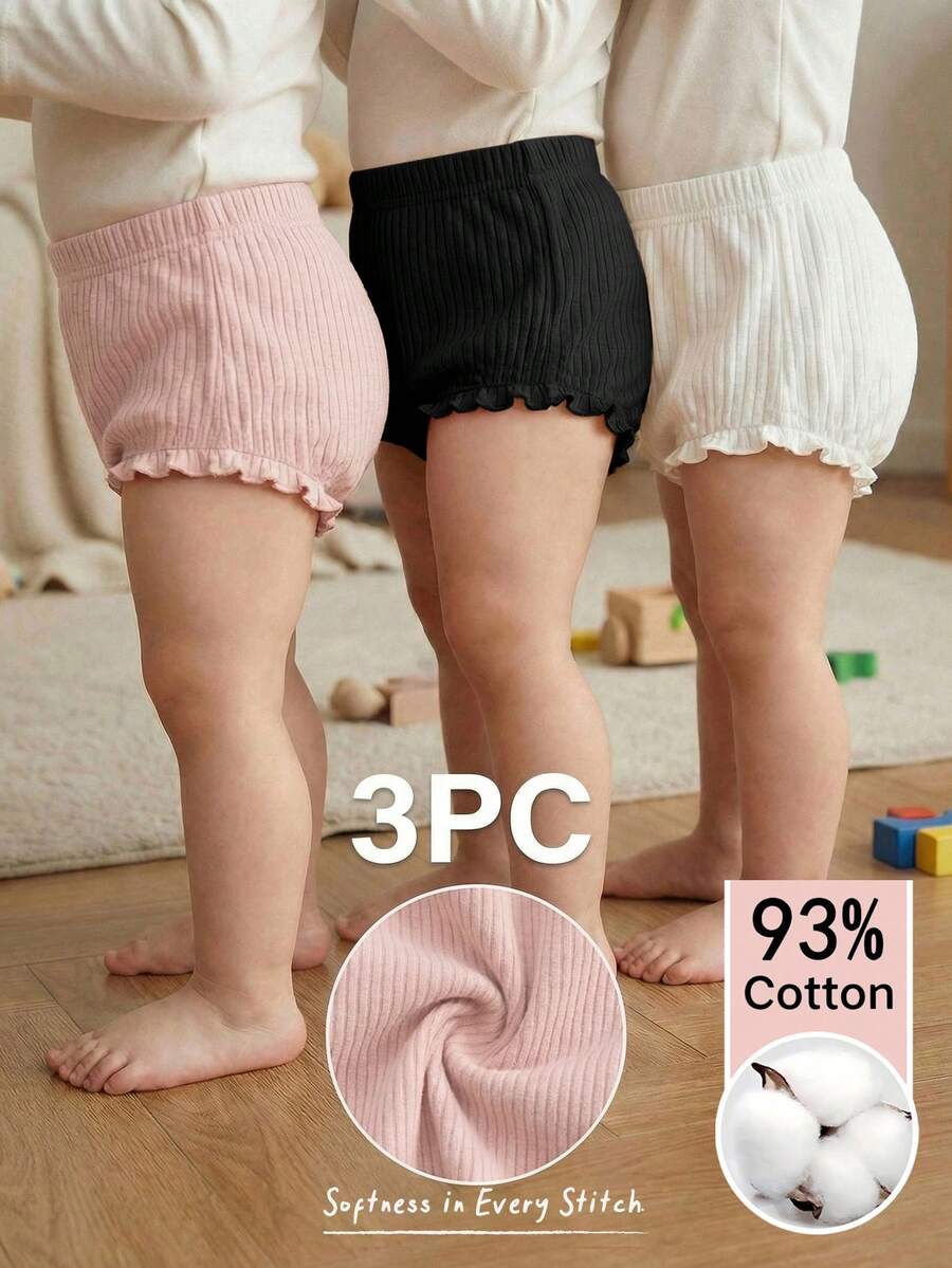 Cozy Pixies Bộ 3 món quần đùi tam giác màu trơn thoải mái cho bé gái, quần đùi và quần dài mùa hè. - Nhiều màu - Xem 1