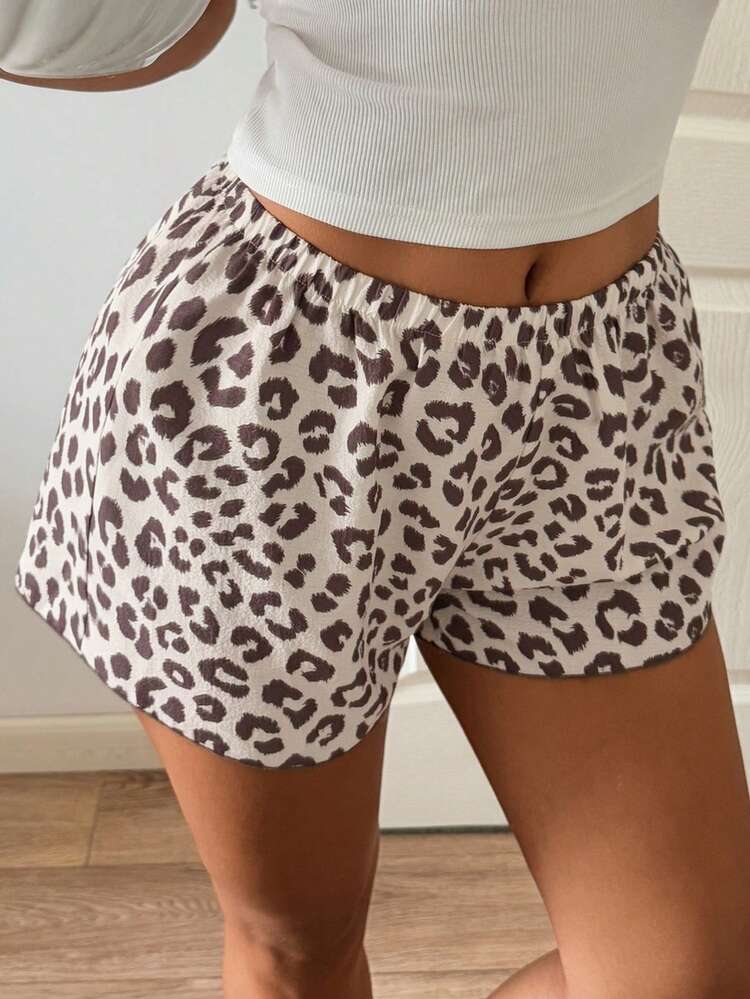 Women's Summer Leopard Print Elastic Waist Loose Pajama Shorts