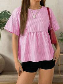 SHEIN EZwear 粉色条纹梭织女式衬衫 - 粉色 - 查看 13