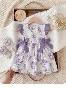 SHEIN Vestido floral lavanda para niñas, estilo lindo y elegante - Púrpura malva - Ver 1