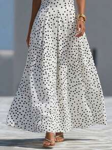 Balvessa French Retro Polka Dot V-Neck Adjustable Strap Ruched Flared Dress For Women - Multicolor - View 5