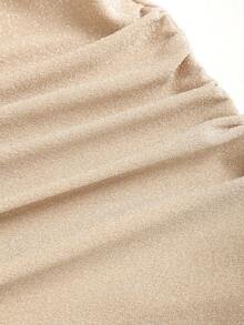 Sweetra Women's Apricot Elegant Commuter Asymmetric Neck Ruffle Waist Fitted Dress, Spring/Summer, Elegant Dress, Evening Dresses,Office Outfits For Women - Apricot - View 6