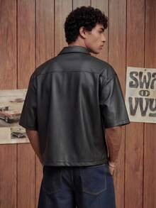SWAVVY Camisa casual de hombre con bolsillo tipo cargo y de una sola hilera de botones - Negro - Ver 6