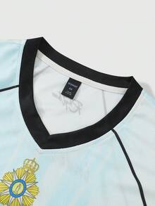 ROMWE MEN Prep Camiseta de manga corta con estampado de eslogan para hombres, adecuada para primavera y verano - Azul - Ver 3