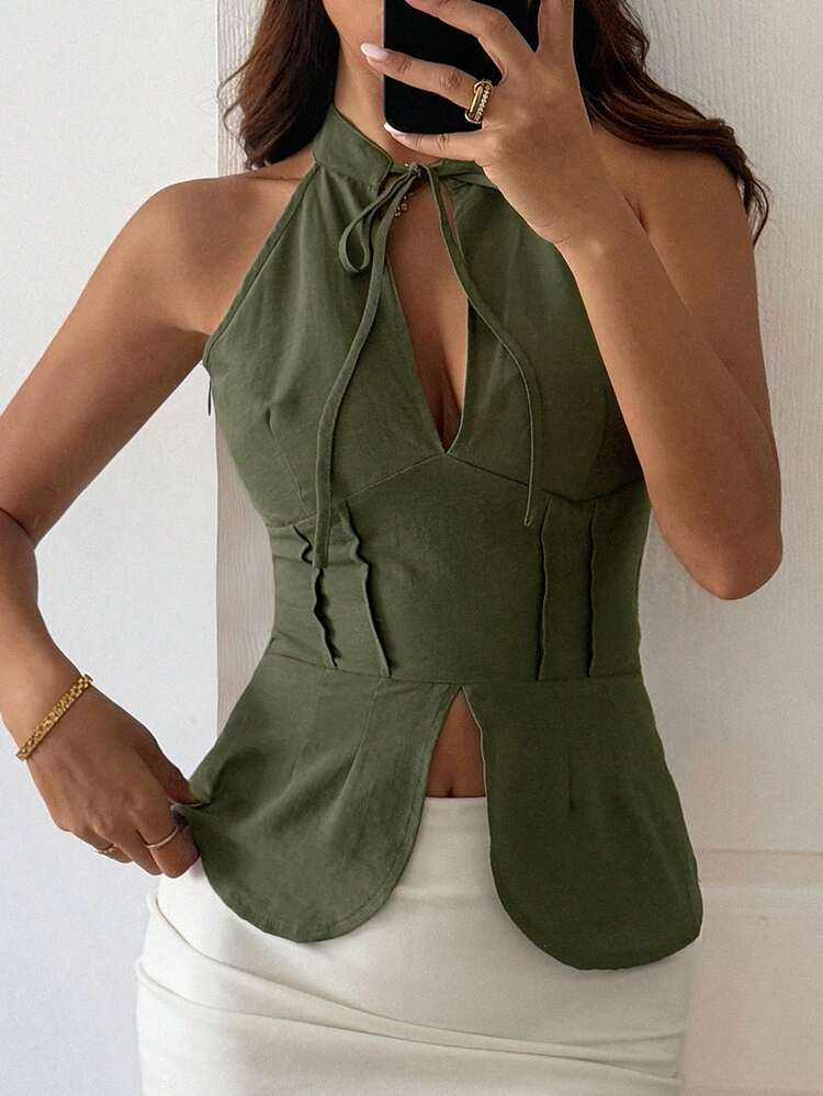 Women's Solid Color Backless Tie-Up Sleeveless Elegant Vacation Summer Top