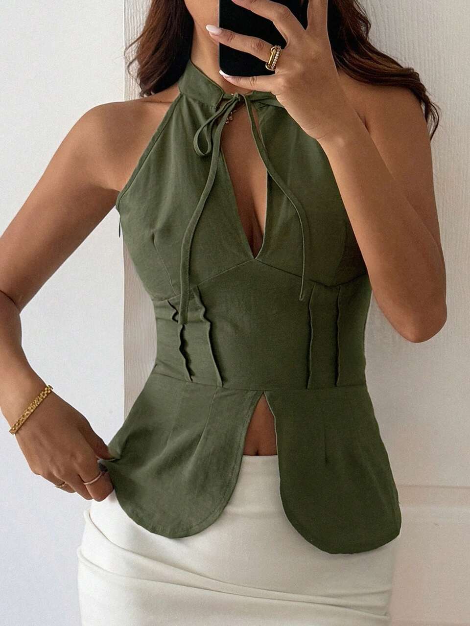 Women's Solid Color Backless Tie-Up Sleeveless Elegant Vacation Summer Top Y2k