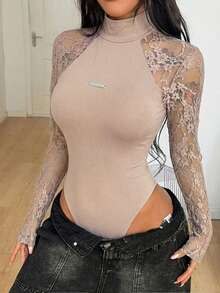 SHEIN Coolane 女士春夏音乐节派对透气网纱弹力连体衣，情人节 - 灰色 - 查看 5