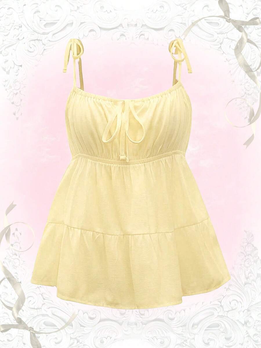 ROMWE Kawaii Casual Solid Color Camisole For Summer - Yellow - View 1