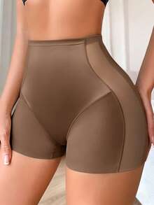SHEIN Shapewear Tummy Control Panties - Women Shaping Underwear Compression Bodyshaper Girdle Hollow Mesh Flat Corner Pants - Coffee Brown - View 5