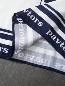 PAVTROS Men's Contrast Color Letter & Cartoon Print Button-Front Short Sleeve Shirt Football - Blue and White - View 5