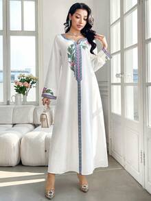 Yasmyna Women's Elegant Floral Print Notch Neck Loose Dress, Autumn - Multicolor - View 5
