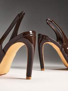 SHUZIA Women Classic Pointy Toe Stiletto Sling Back Strap Party Sexy Elegant Pumps - Chocolate Brown - View 6