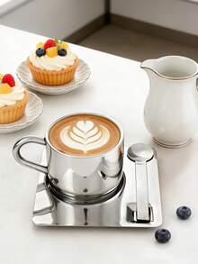 1pc Home Restaurant Nordic Style Design Metal Coffee Cup And Saucer Simple Coffee Set Blogger Tableware - Multicolor - View 5