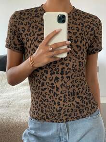 Livesso 女士条纹短袖修身T恤 - 黑色 - 查看 2