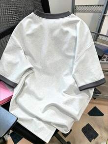 Manfinity Joysei 男士单色字母印花短袖休闲简约优雅圆领基础款T恤 - 彩色 - 查看 2