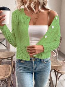 Áo khoác cardigan nữ cổ tròn khoét lỗ cài nút phía trước, áo len dệt kim mùa thu/đông. - Màu xanh Ô liu - Xem 4