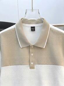 Manfinity Joysei Men's Casual Commuting Contrast Color Textured Fabric Short Sleeve Polo Shirt, Summer - Multicolor - View 4