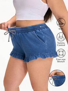 Flexra Shorts vaqueros con volantes de talla grande para el verano - Azul - Ver 1