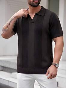 EASEVO Manfinity Brand - Men's Plus Size Solid Color Raglan Short Sleeve Half-Zip Knit Top, Vacation, Father's Day Gifts - Coffee Brown - View 3