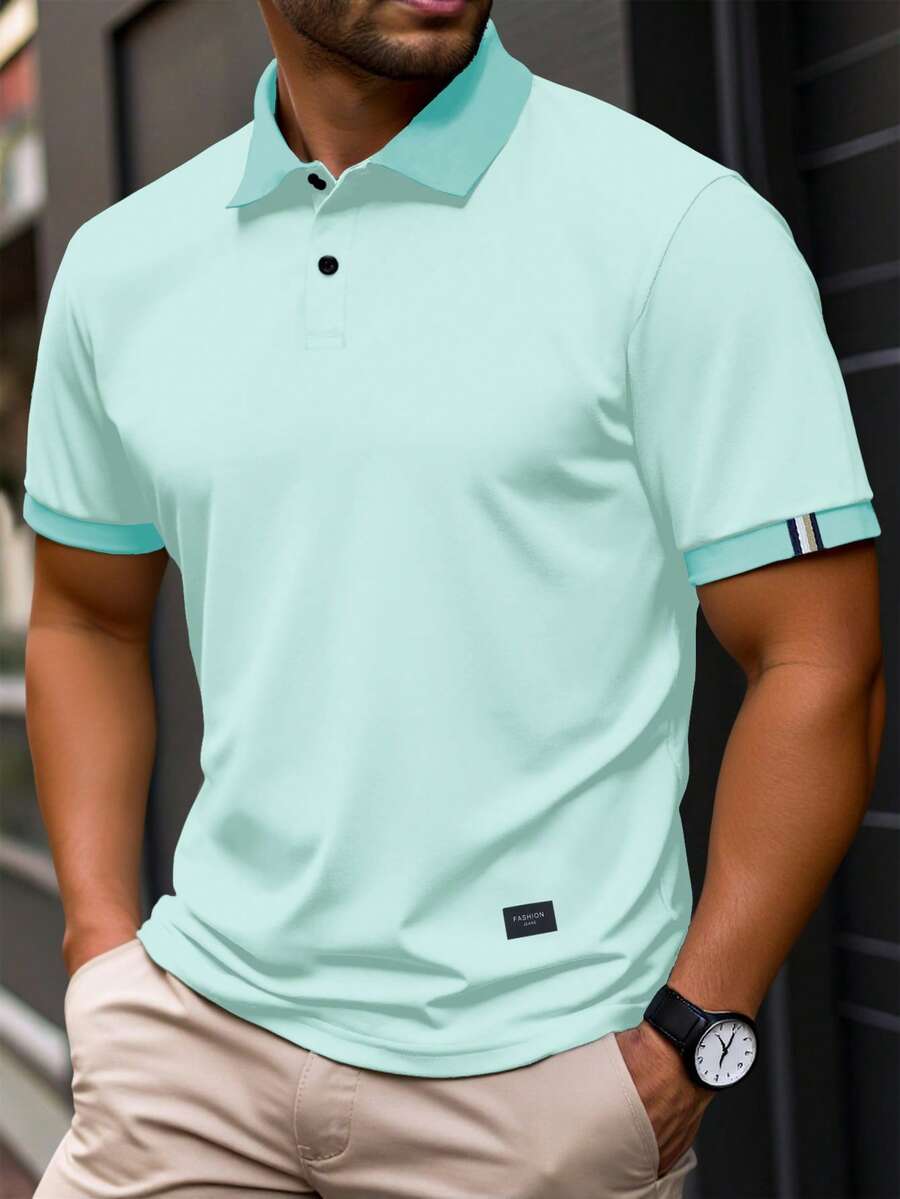 Manfinity Homme Plus Size Men's Casual Commuting Versatile Polo Shirt, Short Sleeve - Mint Green - View 1