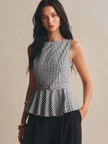 Poéselle Women's Fashionable Plaid Sleeveless Shirt For Commuting, Spring/Summer - Red - View 6