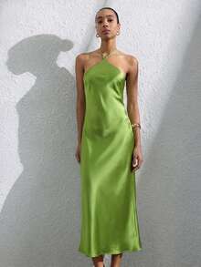 Aveloria Frievida Rochie elegantă cu imprimeu zebră texturat și blocuri de culori, talie strânsă, pentru femei - Verde - Vizualizare 5