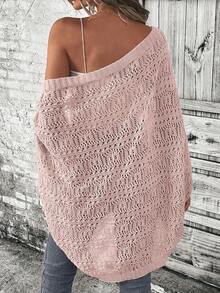 SHEIN LUNE Women's Casual Solid Color Hollow Out Cardigan - Pink - View 2