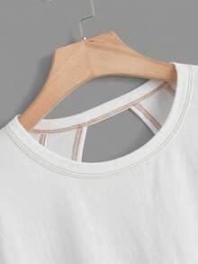 SHEIN Essnce Women's Casual Round Neck Backless Asymmetrical Hem Loose Sleeveless T-Shirt, 100% Cotton, Suitable For Summer - White - View 6